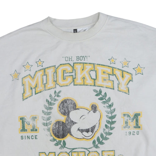 H&M Disney Mickey Mouse White Colourblock Sweatshirt Women 16 Relaxed Fit