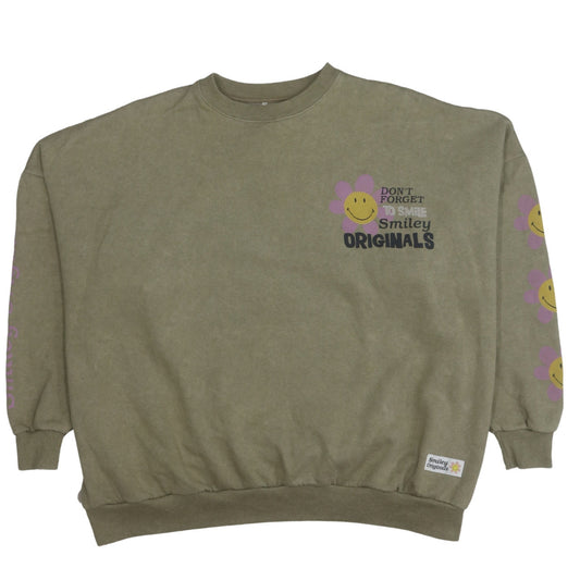 Pull & Bear Smiley Originals Khaki Graphic Womens Sweatshirt S