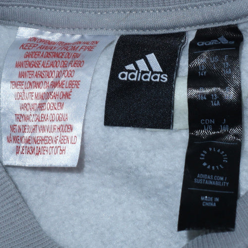 Adidas Boys Grey Pullover Sweatshirt 13-14 Years Crew Neck Fleece Jumper