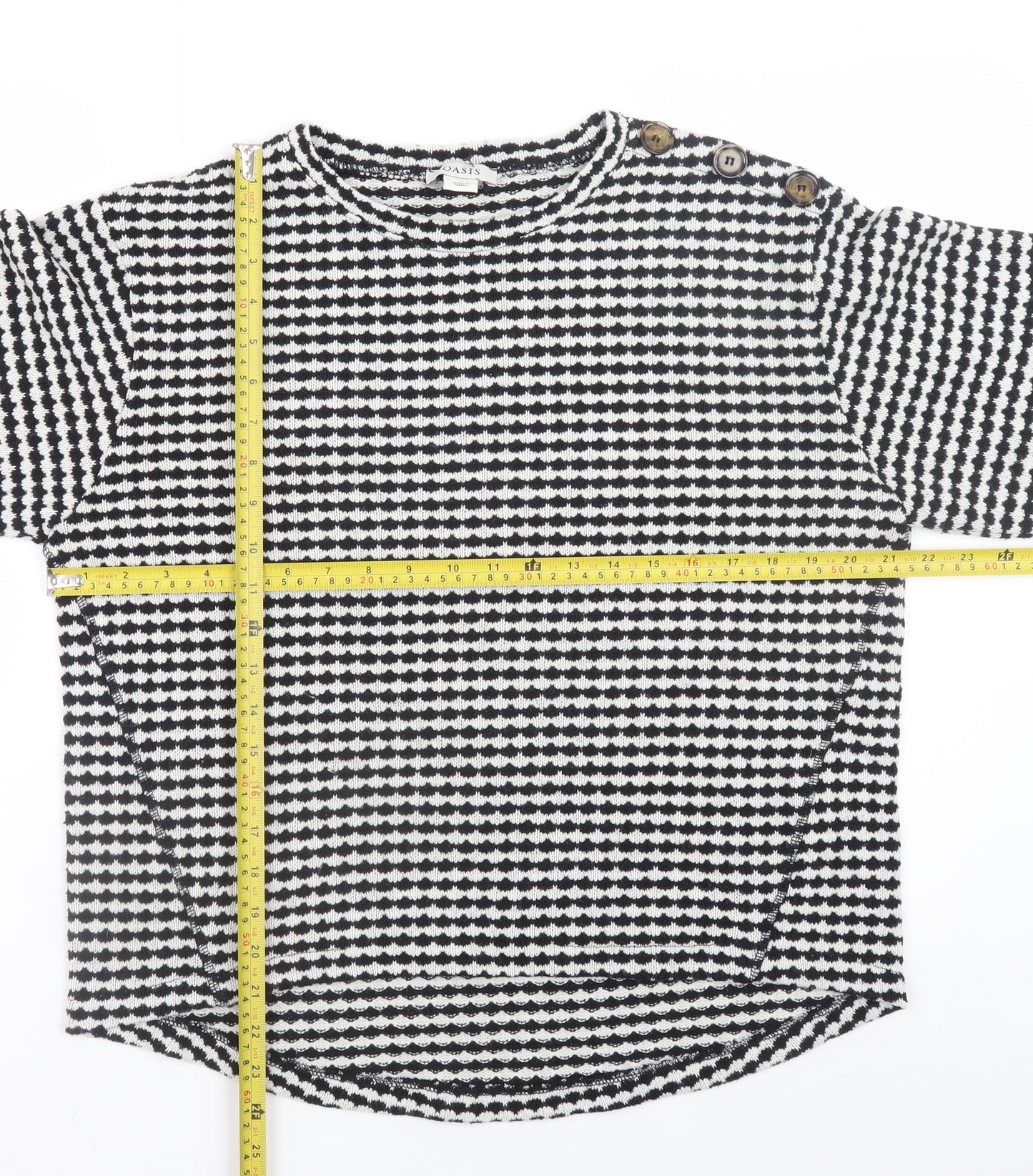 Oasis Women's Black & White Geometric Knit Long Sleeve Pullover Jumper Size S