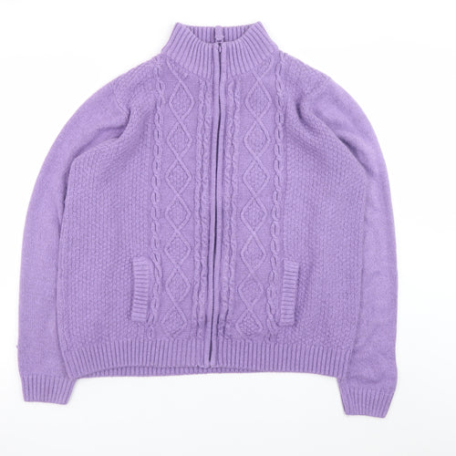 Isle Womens Purple Full Zip Cable Knit Jumper L 18-20