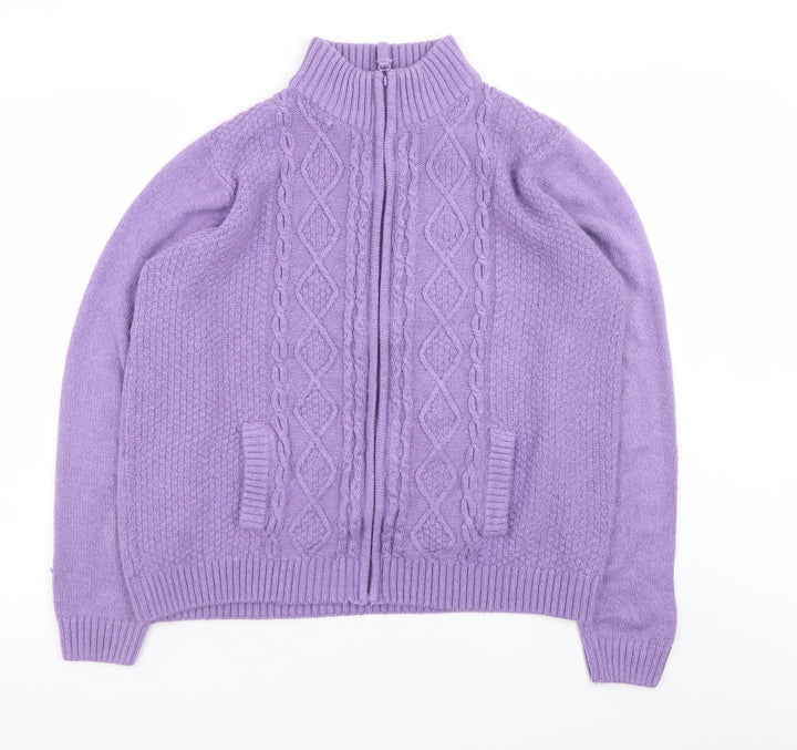 Isle Womens Purple Full Zip Cable Knit Jumper L 18-20