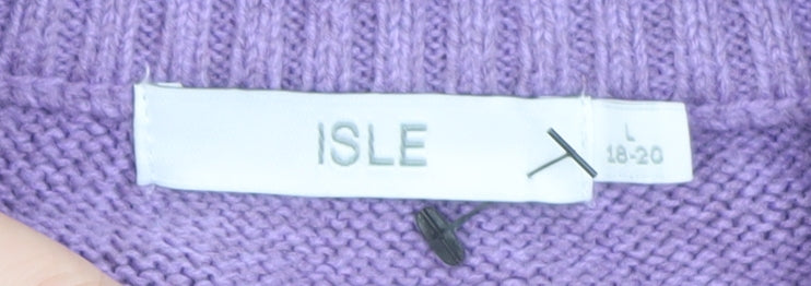 Isle Womens Purple Full Zip Cable Knit Jumper L 18-20
