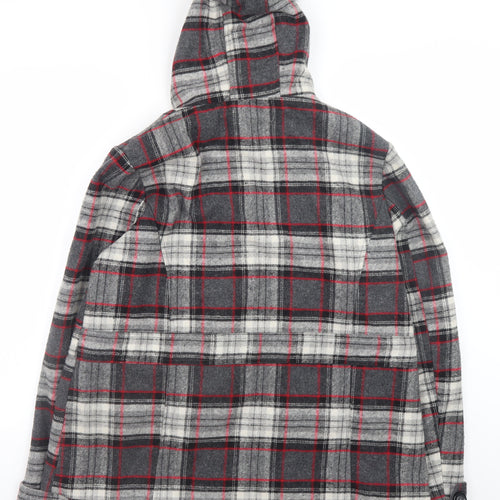 Be Beau Women Grey Check Wool Blend Duffle Coat Size 18 Hooded