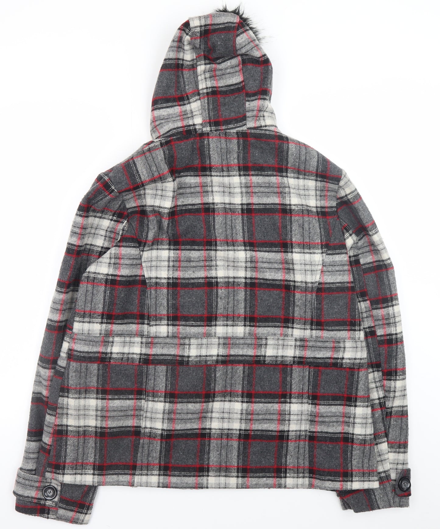 Be Beau Women Grey Check Wool Blend Duffle Coat Size 18 Hooded