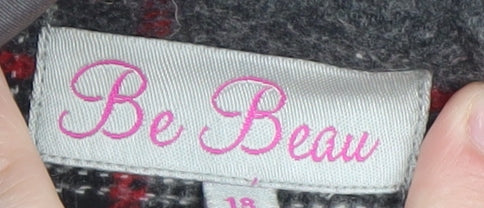 Be Beau Women Grey Check Wool Blend Duffle Coat Size 18 Hooded