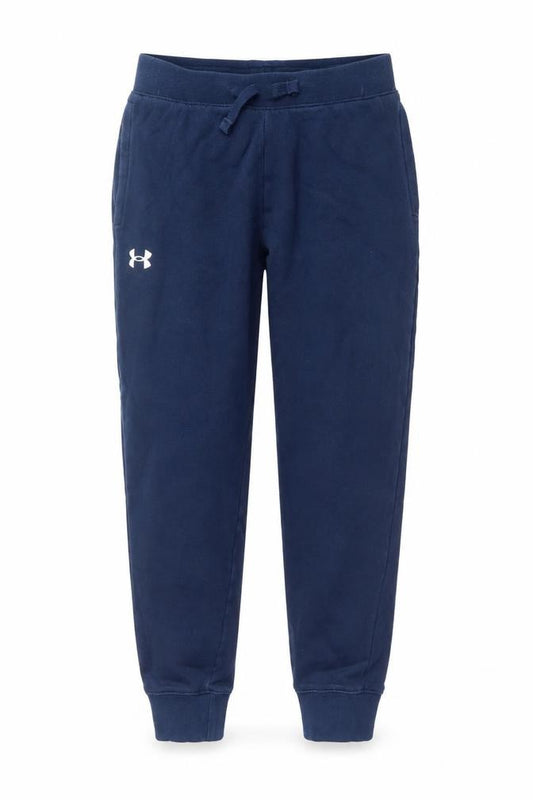 Front view of Under Armour boys’ blue xl jogger trousers elastic waist fleece activewear