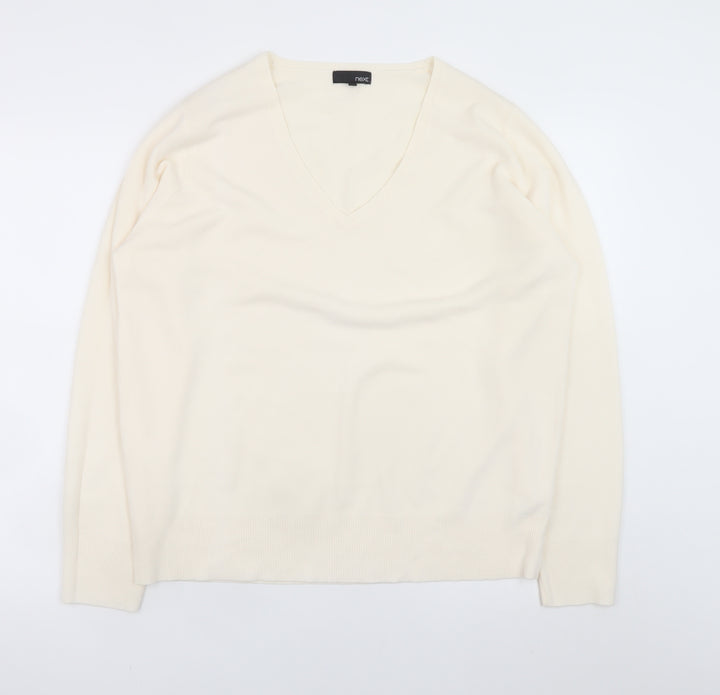 Next Men's Ivory V-Neck Acrylic Knit Jumper L