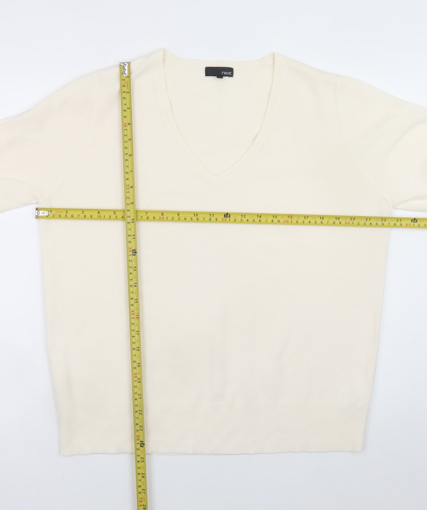 Next Men's Ivory V-Neck Acrylic Knit Jumper L