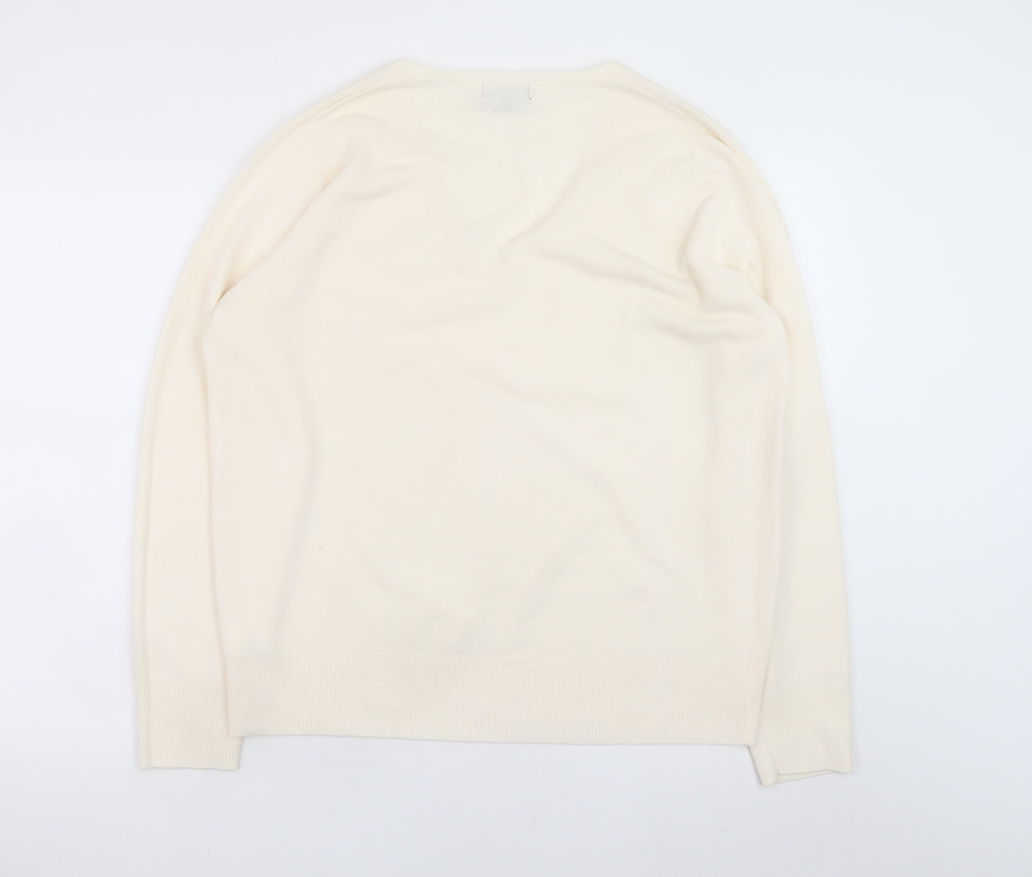 Next Men's Ivory V-Neck Acrylic Knit Jumper L