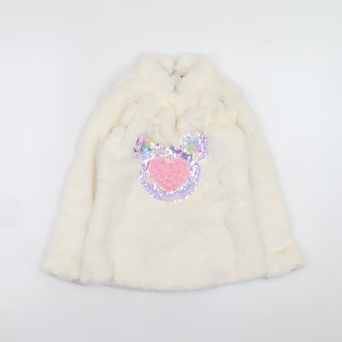 Victoria Originals Girls Ivory Faux Fur Sequin Pullover Sweatshirt 2 Years