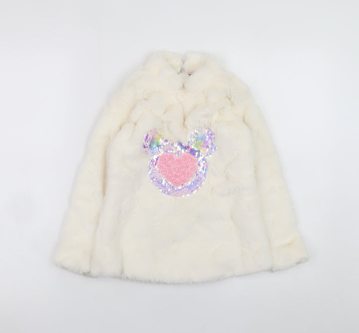 Victoria Originals Girls Ivory Faux Fur Sequin Pullover Sweatshirt 2 Years