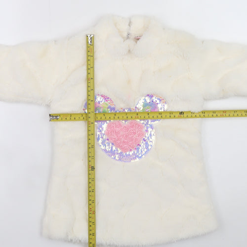 Victoria Originals Girls Ivory Faux Fur Sequin Pullover Sweatshirt 2 Years