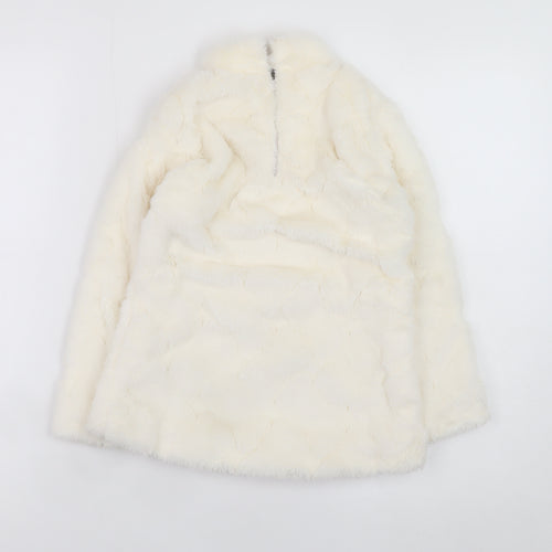 Victoria Originals Girls Ivory Faux Fur Sequin Pullover Sweatshirt 2 Years