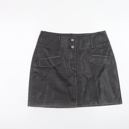 b.young Women’s Black Faux Leather Mini Skirt Size 8 High Waist