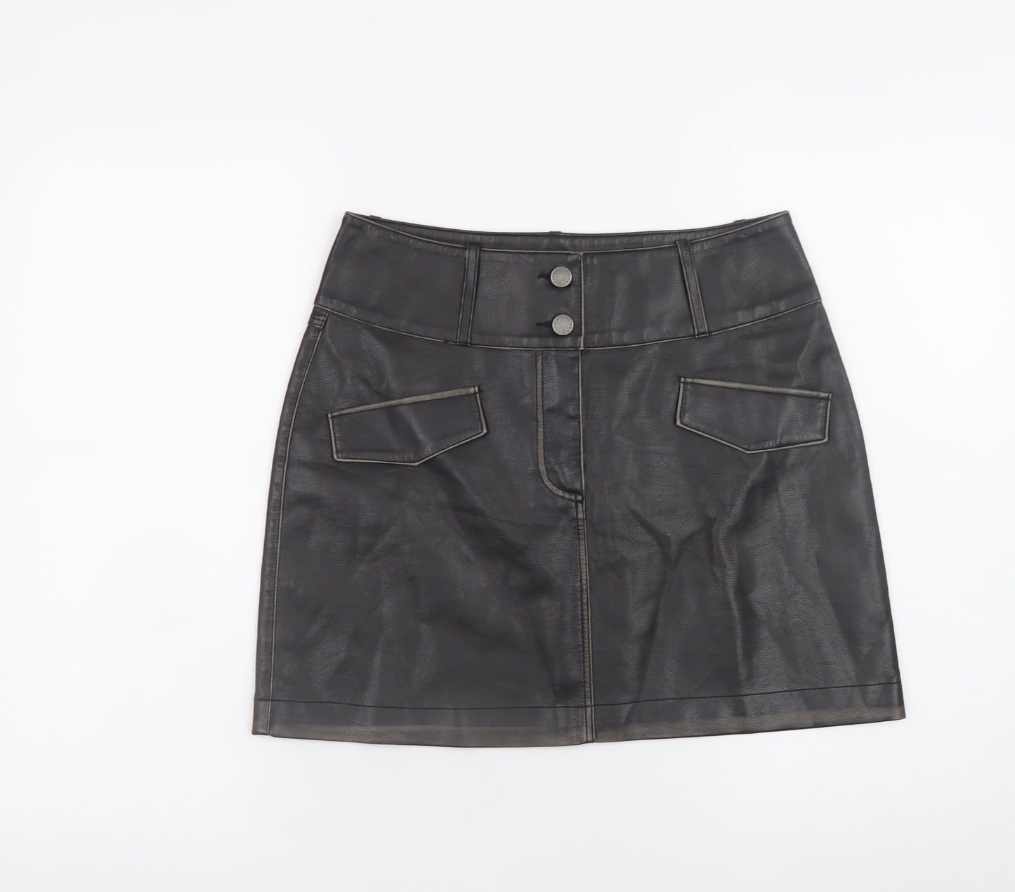 b.young Women’s Black Faux Leather Mini Skirt Size 8 High Waist