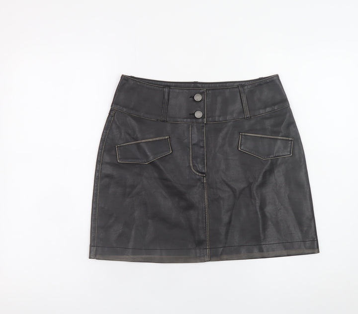 b.young Women’s Black Faux Leather Mini Skirt Size 8 High Waist
