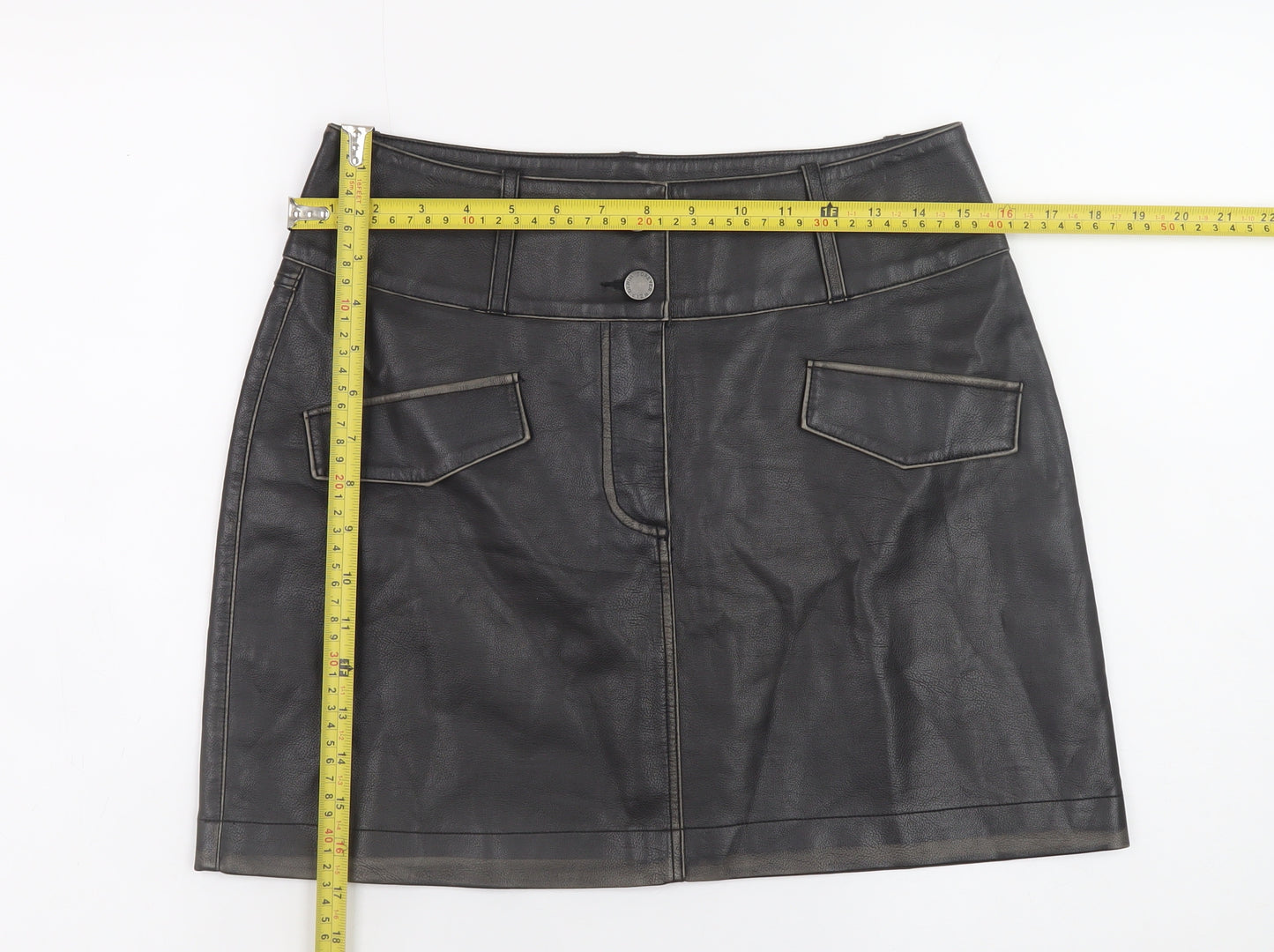 b.young Women’s Black Faux Leather Mini Skirt Size 8 High Waist