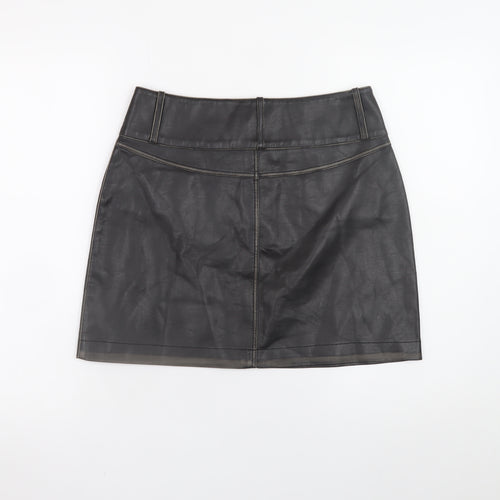 b.young Women’s Black Faux Leather Mini Skirt Size 8 High Waist