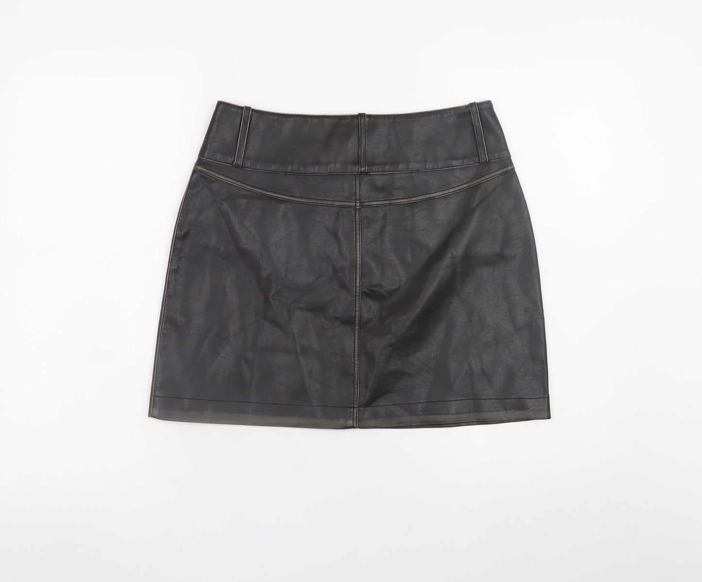 b.young Women’s Black Faux Leather Mini Skirt Size 8 High Waist