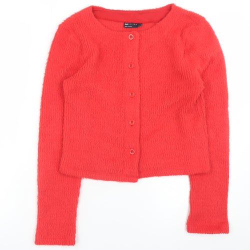 ASOS DESIGN Women Red S Crew Neck Button Cardigan