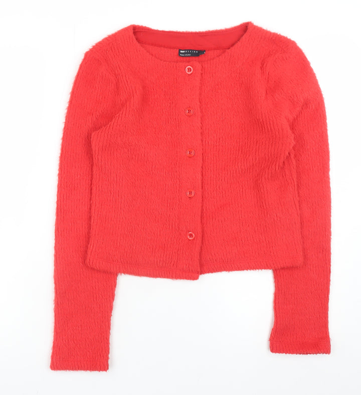 ASOS DESIGN Women Red S Crew Neck Button Cardigan