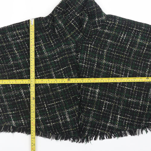 Zara Woman Green Tweed Check Cropped Blazer Jacket L Wool Blend