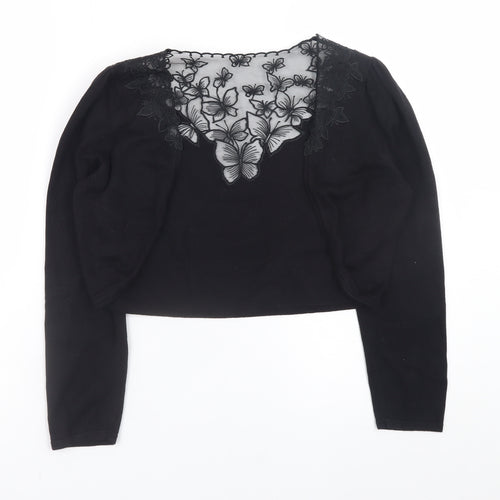 Monsoon Women Black Butterfly Embroidered V-Neck Long Sleeve Cardigan Size 10