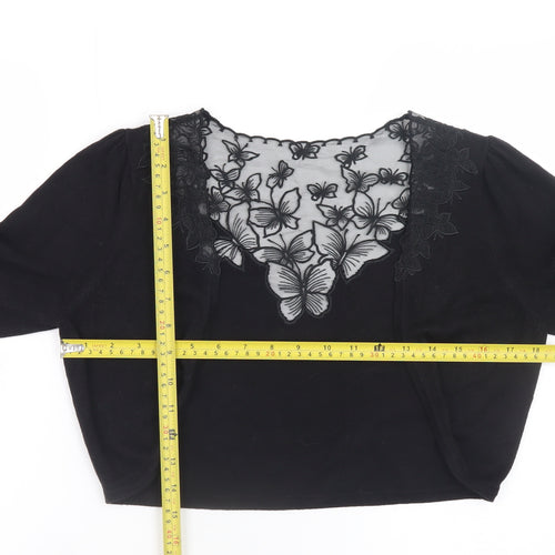 Monsoon Women Black Butterfly Embroidered V-Neck Long Sleeve Cardigan Size 10