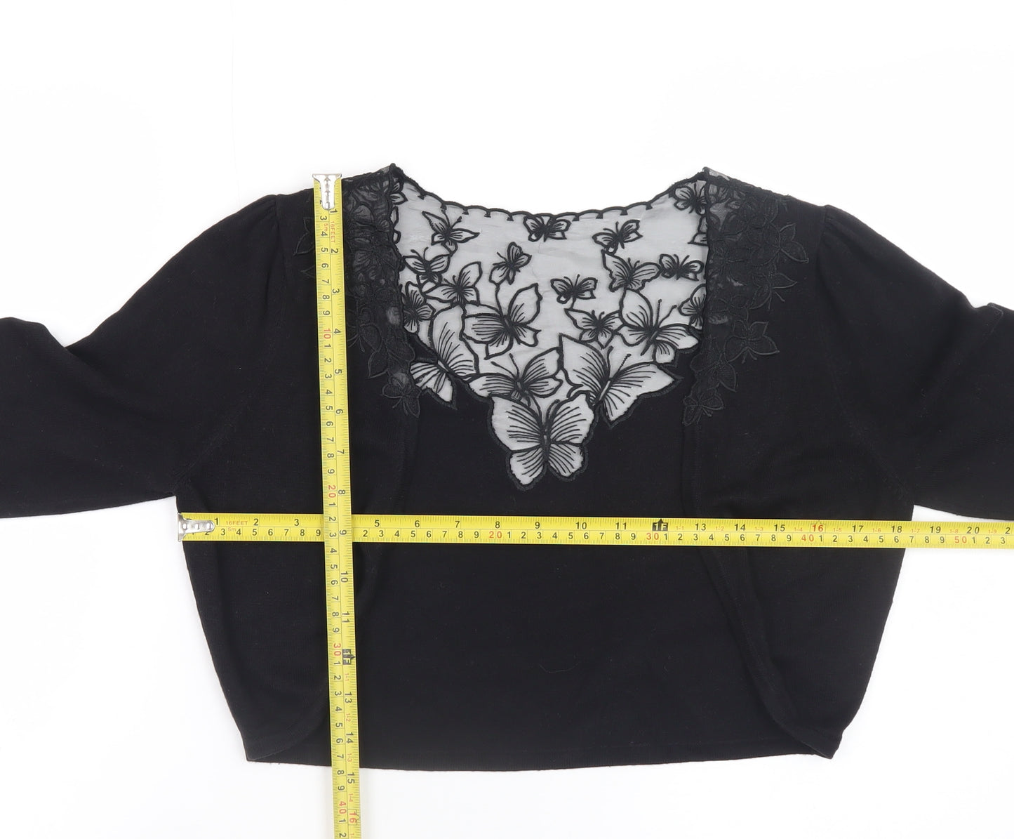 Monsoon Women Black Butterfly Embroidered V-Neck Long Sleeve Cardigan Size 10