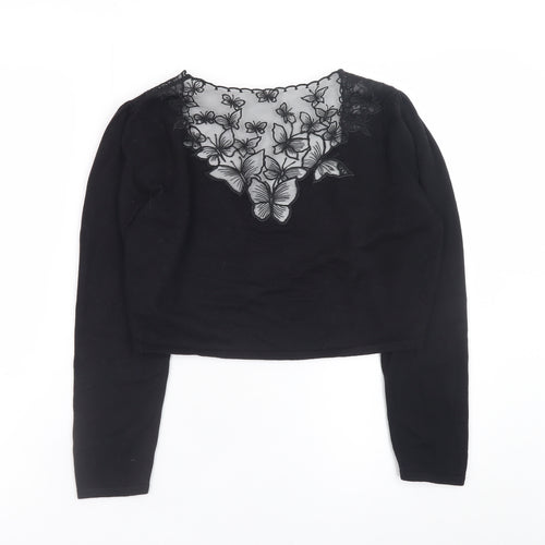 Monsoon Women Black Butterfly Embroidered V-Neck Long Sleeve Cardigan Size 10