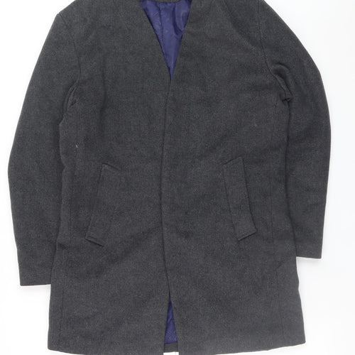 JIANYI Men's Grey Wool Blend Mid-Length Overcoat M