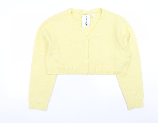 Collusion Women's Yellow V-Neck Long Sleeve Cropped Cardigan Size 10