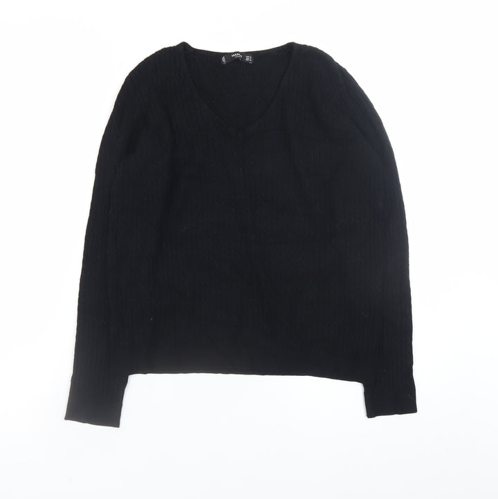 Mango Women Black V-Neck Cable Knit Long Sleeve Jumper Size 10