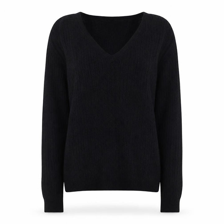 Mango Women Black V-Neck Cable Knit Long Sleeve Jumper Size 10