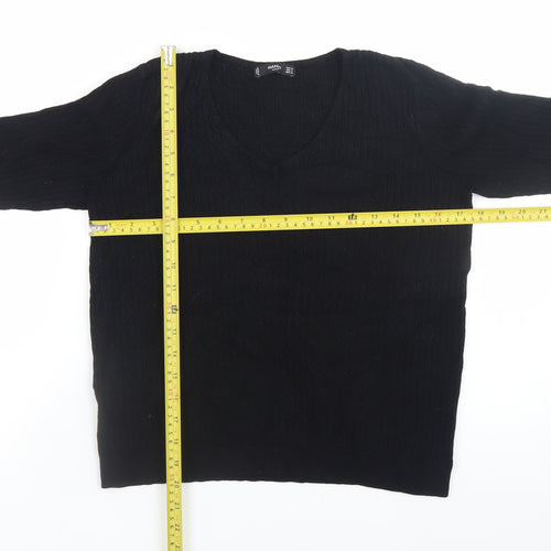 Mango Women Black V-Neck Cable Knit Long Sleeve Jumper Size 10