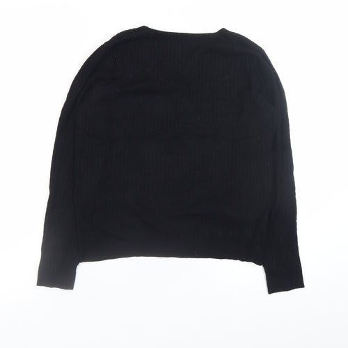 Mango Women Black V-Neck Cable Knit Long Sleeve Jumper Size 10