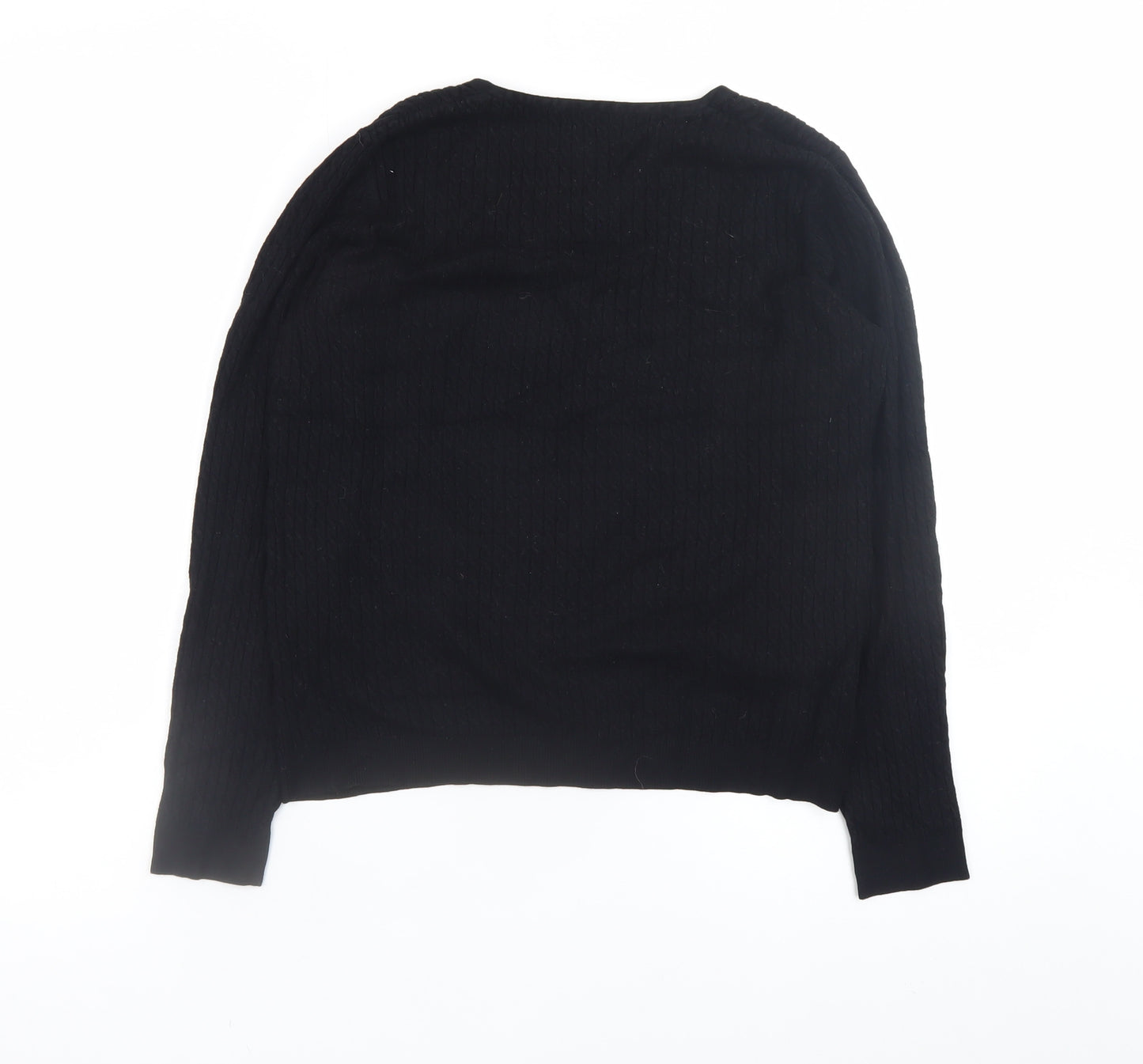 Mango Women Black V-Neck Cable Knit Long Sleeve Jumper Size 10