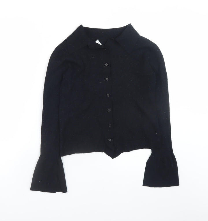 & Other Stories Women Black Wool Collared Button Cardigan Size S