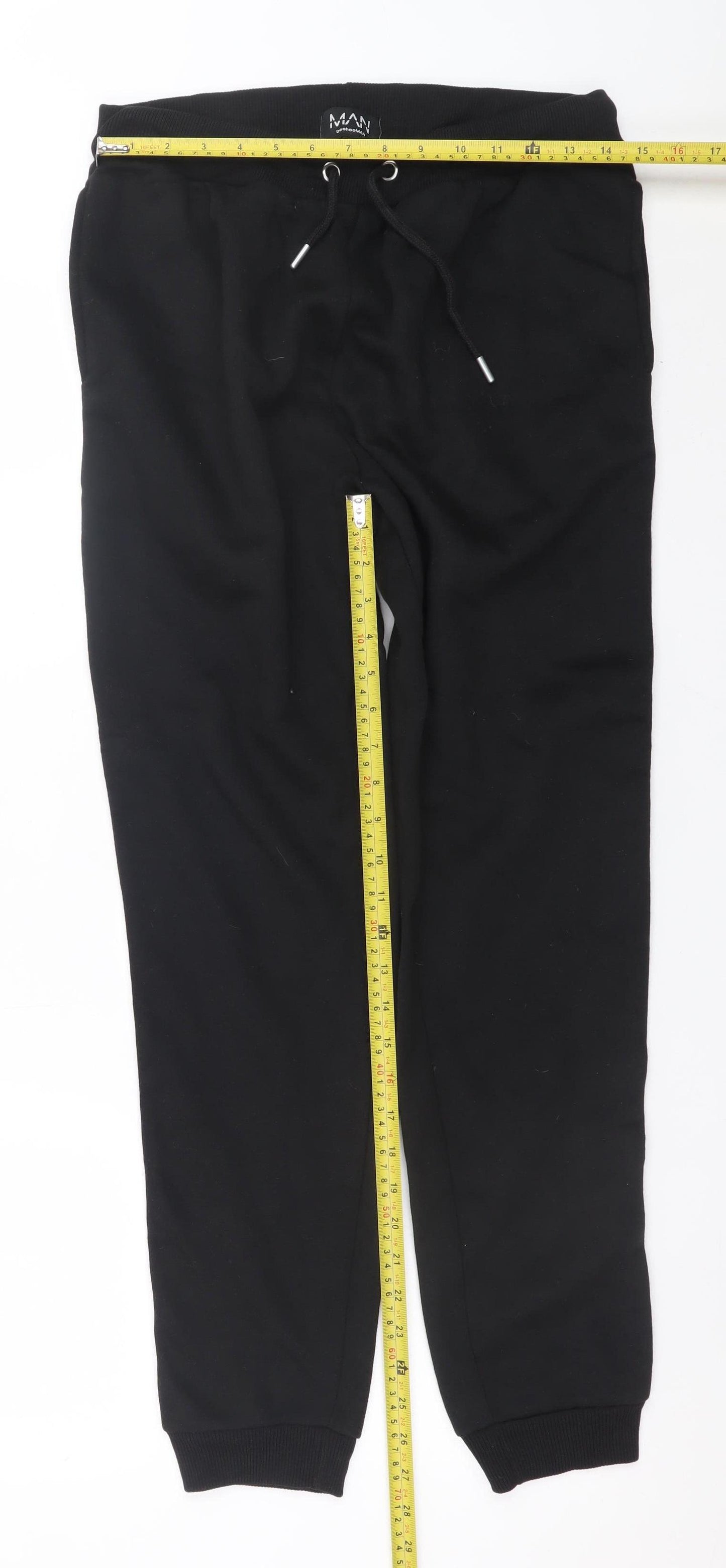 boohooMAN Men's Black Joggers L Logo Stripe Tapered Sweatpants