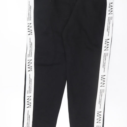 boohooMAN Men's Black Joggers L Logo Stripe Tapered Sweatpants