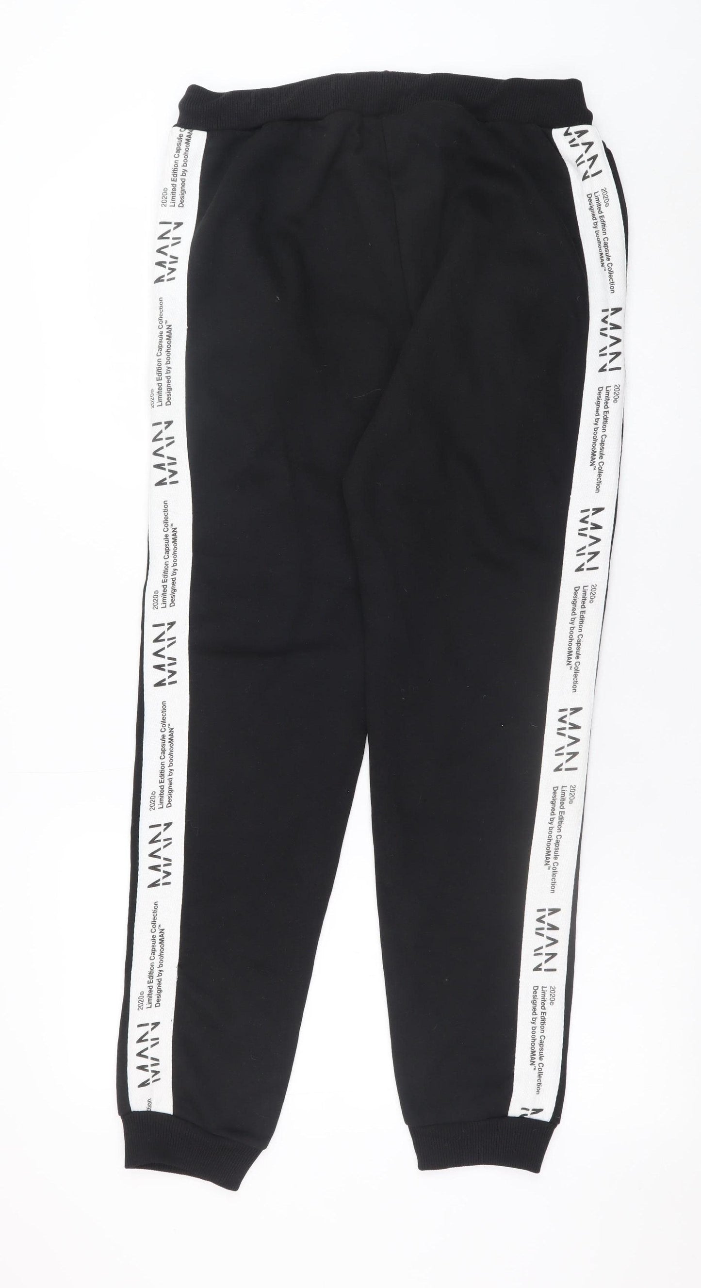 boohooMAN Men's Black Joggers L Logo Stripe Tapered Sweatpants