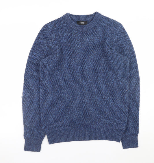 Next Men's Blue Wool Blend Crew Neck Chunky Knit Jumper Size M