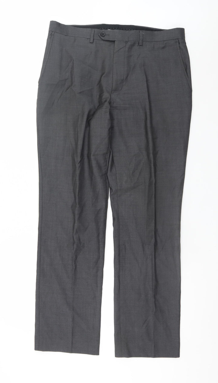 Next Men's Grey Wool Dress Pants Trousers 34W 31L Classic Fit