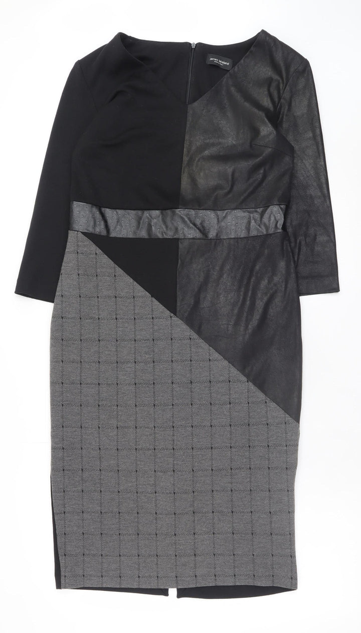 James Lakeland Women’s Black Sheath Dress Size 12 V-Neck Stretch