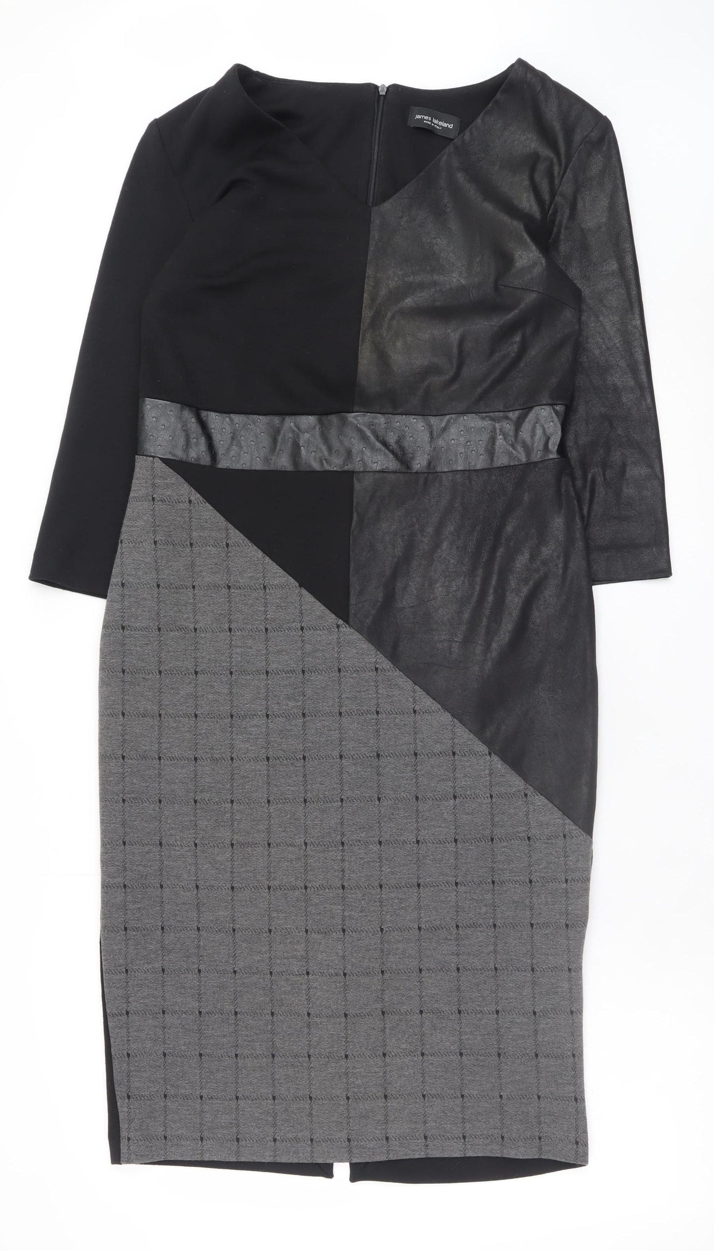James Lakeland Women’s Black Sheath Dress Size 12 V-Neck Stretch