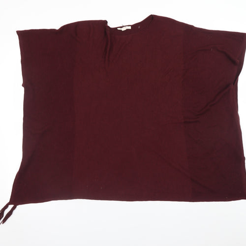 Esprit Women Red Knit Cape Jumper M Sleeveless Tasselled Relaxed Fit