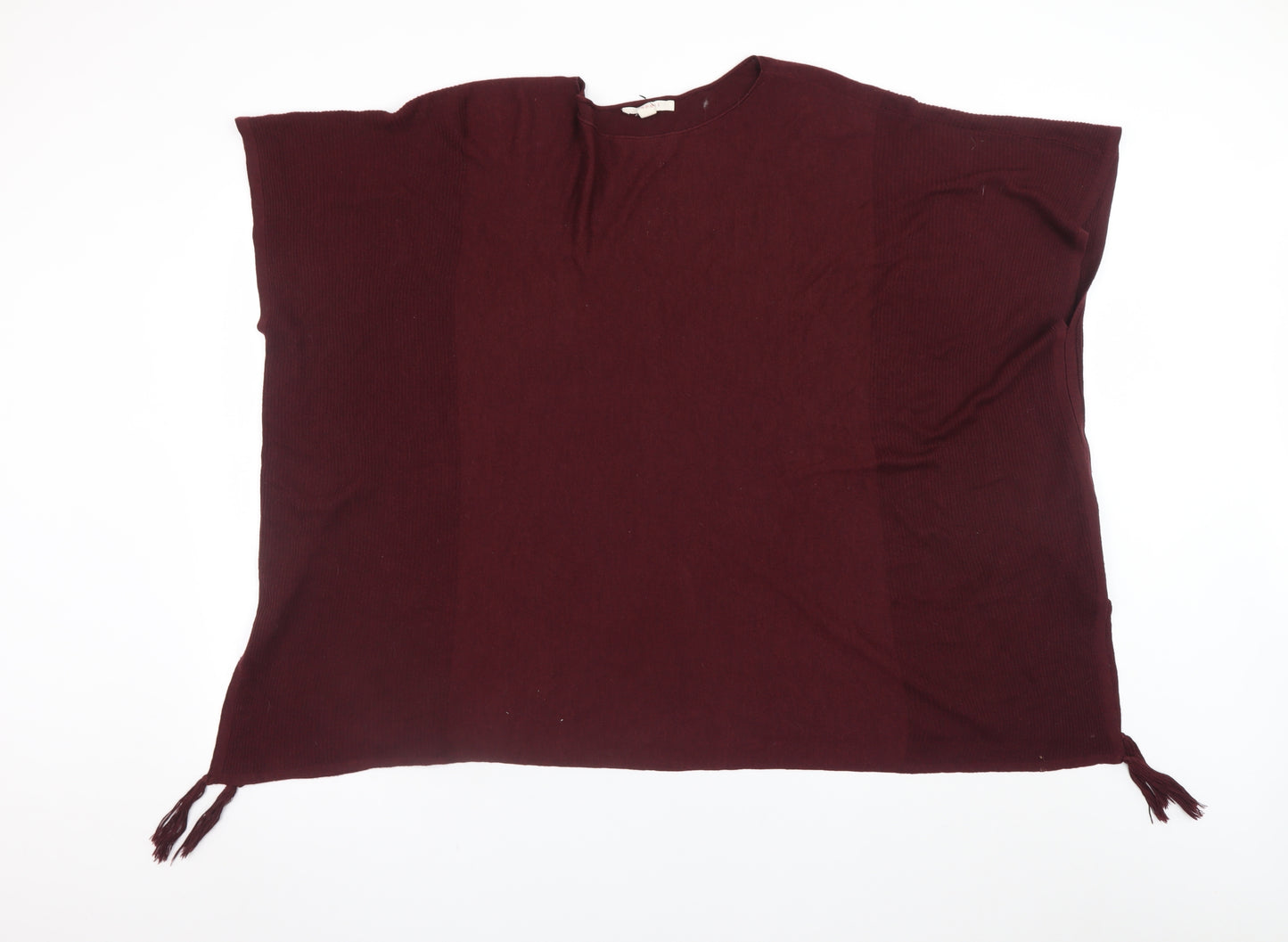 Esprit Women Red Knit Cape Jumper M Sleeveless Tasselled Relaxed Fit
