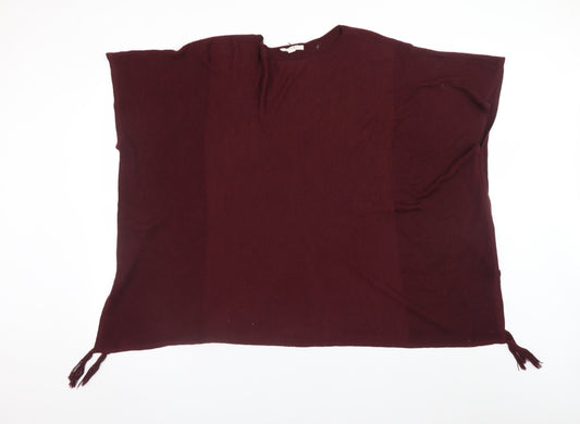 Esprit Women Red Knit Cape Jumper M Sleeveless Tasselled Relaxed Fit