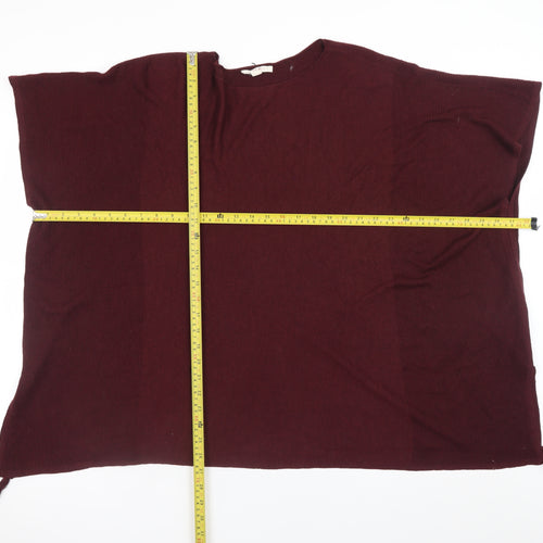Esprit Women Red Knit Cape Jumper M Sleeveless Tasselled Relaxed Fit